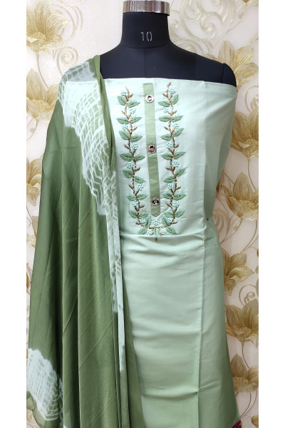Embroidery Worked Butter Cotton Suit Fabric Set (KR958)